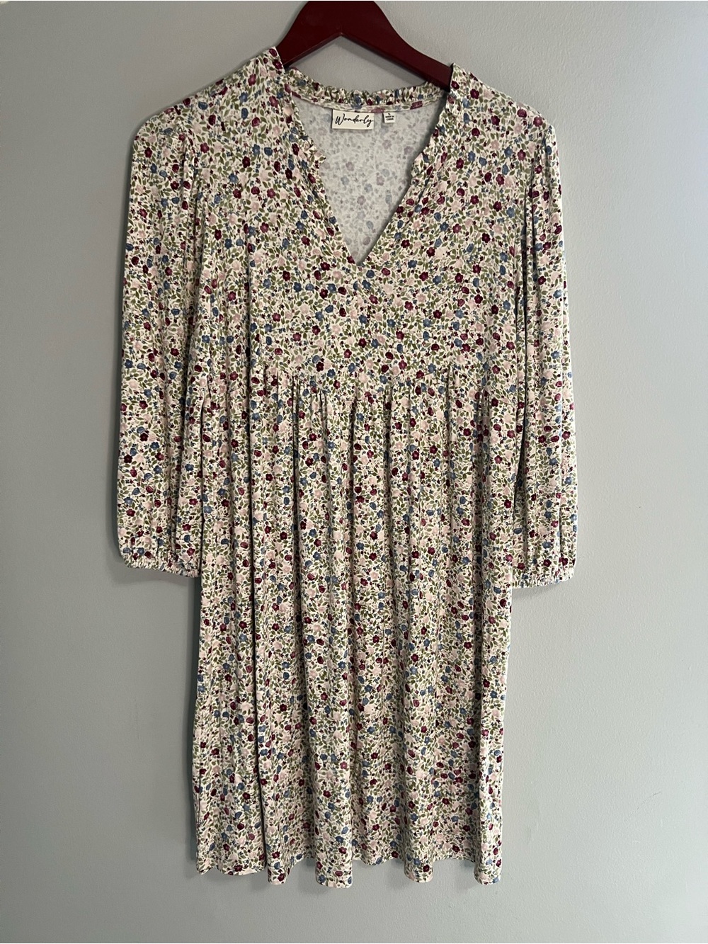 Wonderly Cream Floral V-Neck Babydoll Dress